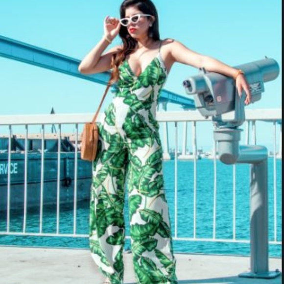 ???? Pants - Green leaf summer print Jumper